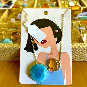 Gold plated silver 925 necklace Larimar Ambar gemstone